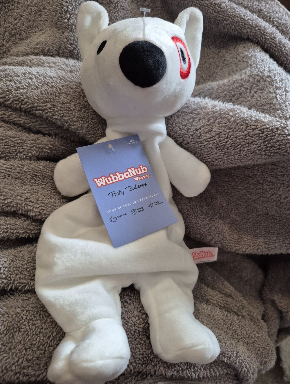 KubbaNub Baby Bullseye Plush Stuffed Animal - White with Black & Red Accents